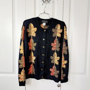 Autumn Maple Leaf Cardigan Hand Loomed Large South Cotton Thanksgiving Teacher